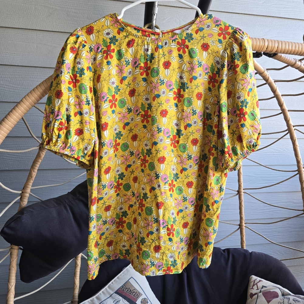 Boden Yellow Floral Size Large Partial Silk Top